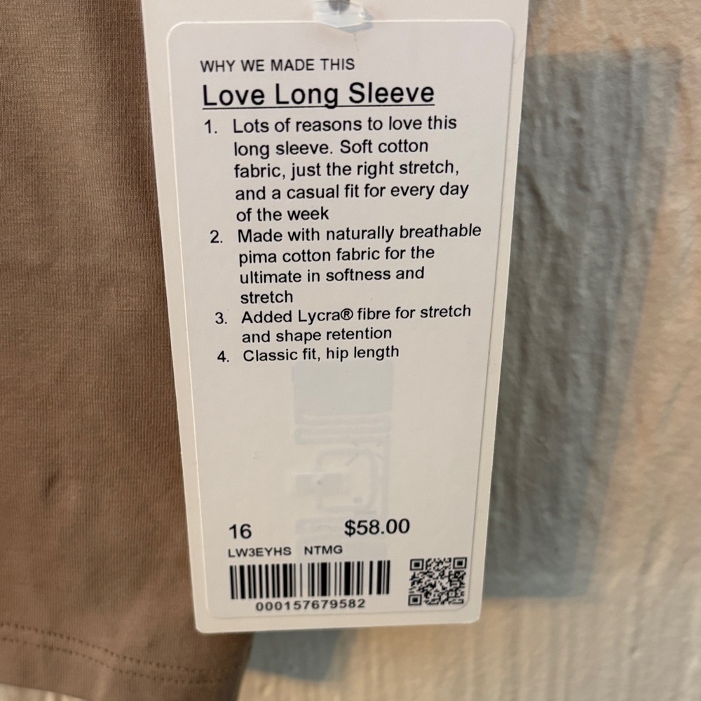 NWT Lululemon Athletica Long Sleeve Tee - Taupe Women Size 16 - Picture 3 of 7